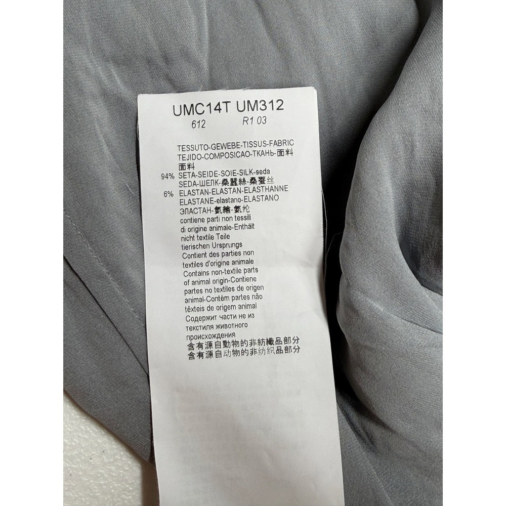 Armani Collezioni Top Womens 10 Gray Silk Stretch Button Up Quiet Luxury Office - Picture 11 of 14